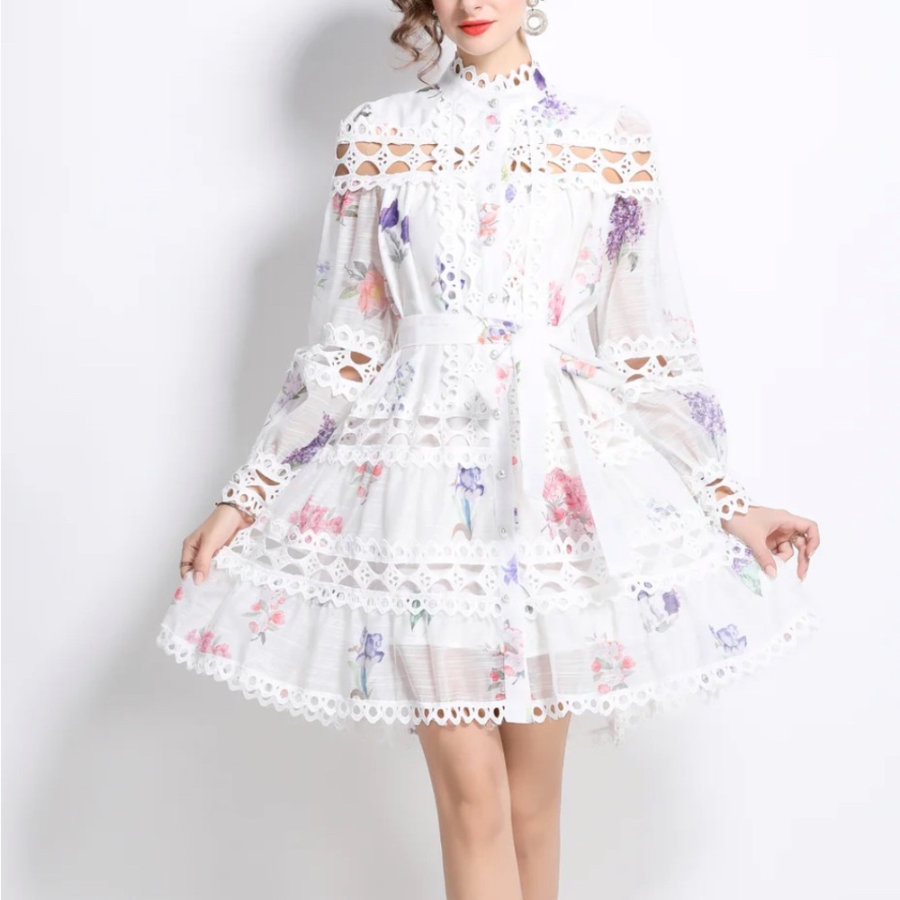 Lai Meng Five Cats Floral Lace Long Sleeve Dress Size Small New With Tag - Picture 4 of 16